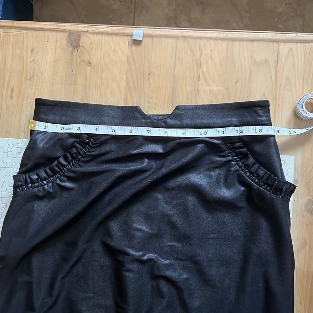 Black faux leather “wet look” pencil skirt